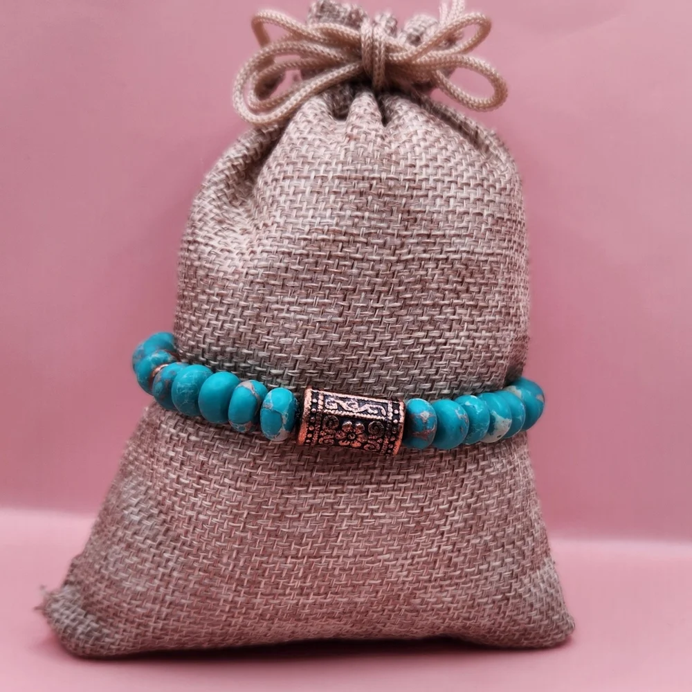 Turquoise Imperial Jasper and Copper Beaded Bracelet - Picture 4 of 6